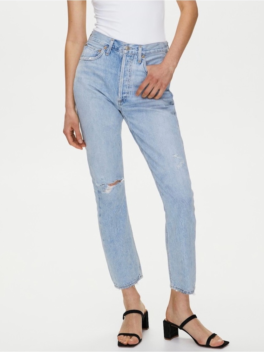 AGOLDE Riley High Rise Straight Crop Light Wash Distressed Jeans